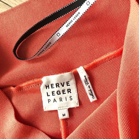 Herve Leger Paris Asymmetrical Mini Dress in Coral Peach Size M - Picture 9 of 13